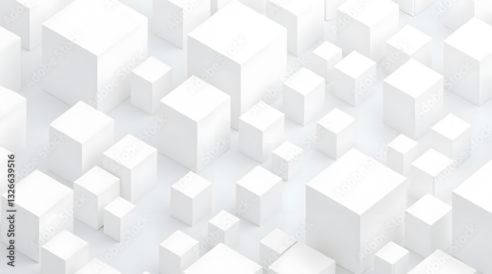 Modern 3D abstract background with white cubes, geometric pattern, depth, shadows, futuristic and minimalist design Modern 3D abstract background with white cubes, geometric pattern, depth, shadows, futuristic and minimalist design