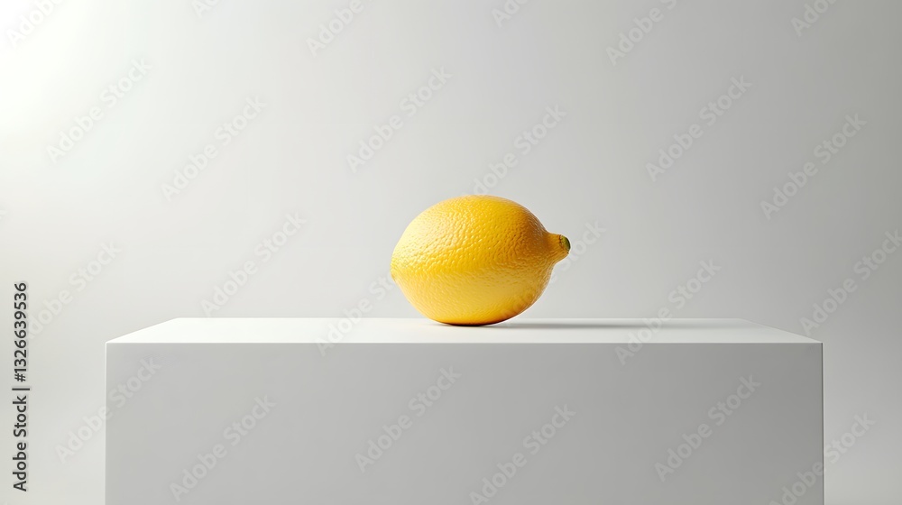 custom made wallpaper toronto digitalMinimalist Lemon on a White Podium Against a Stark Gray Background, Modern Still Life Inspiration