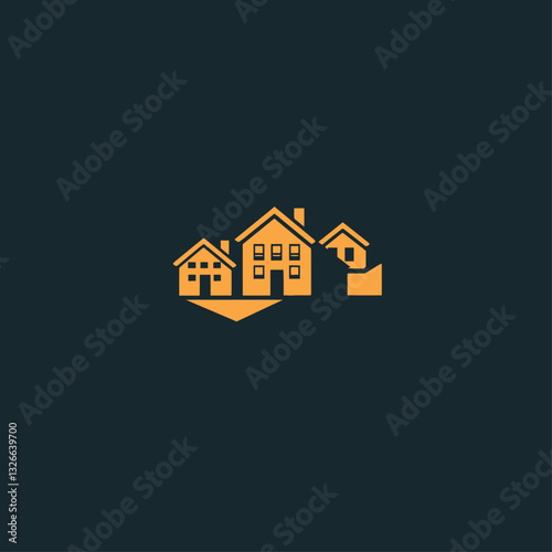 Modern Homes Real Estate Icon with Arrow Down Illustration