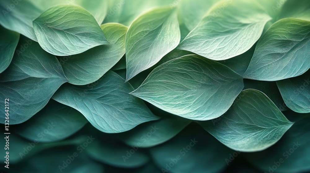 Obraz premium Green Leaf Overlap Illustration Nature Design Minimalism Soft Pastel Organic Botanical Pattern