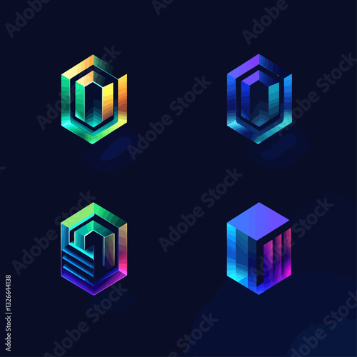 Geometric Hexagon Logo Set with Gradient Color Modern Design