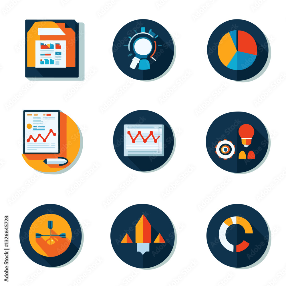 Flat Design Business and Finance Icons, Analytics and Ideas Flat Design Business and Finance Icons, Analytics and Ideas