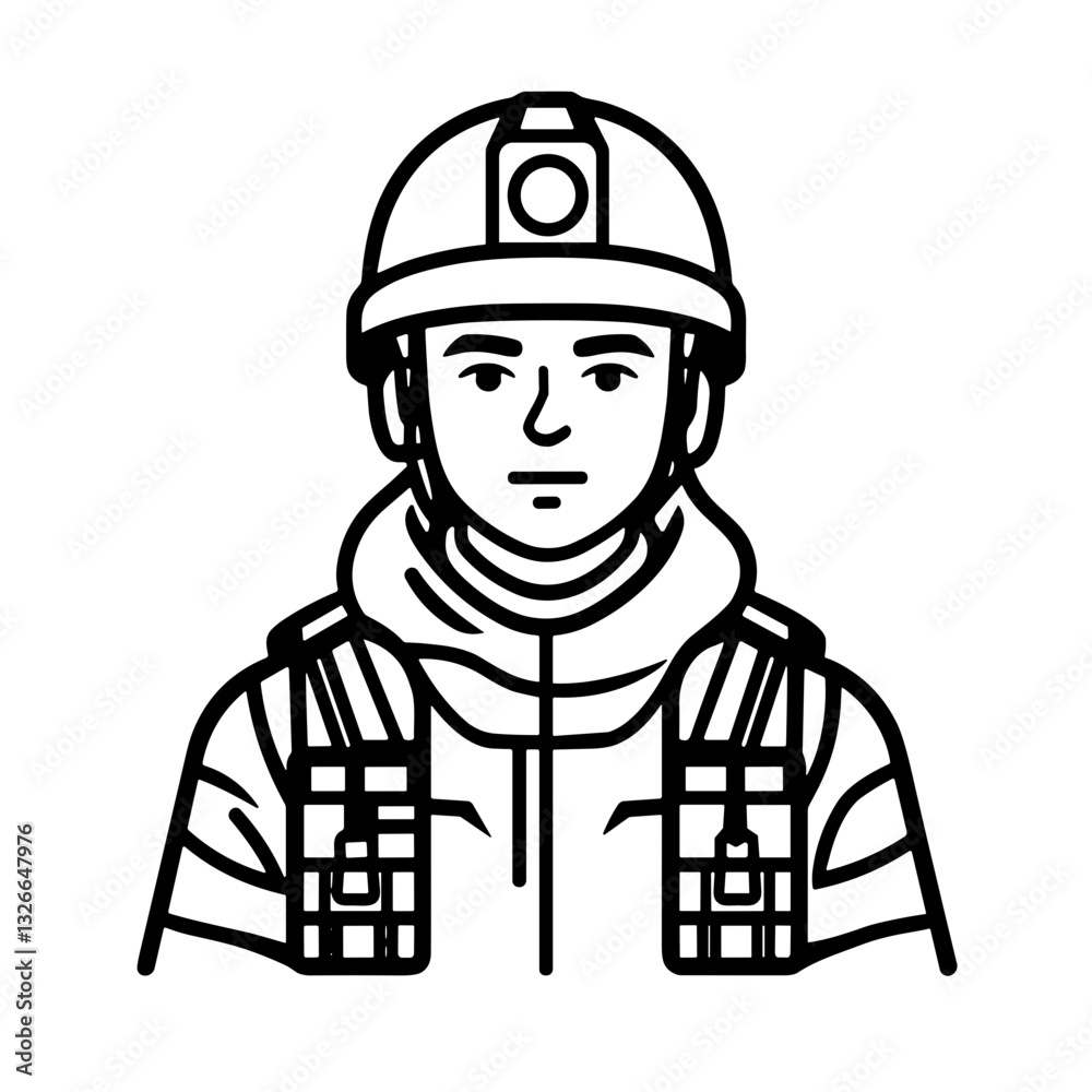 Minimalist line art of a firefighter in protective gear Minimalist line art of a firefighter in protective gear