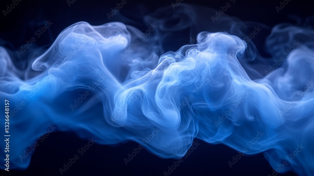 Obraz premium Ethereal blue smoke forms mesmerizing shapes, captivating the viewer with its fluid movement in a shadowy environment