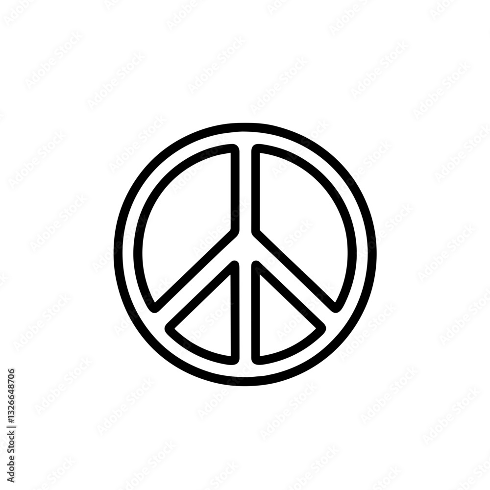 Peace symbol in black outline on a white background Peace symbol in black outline on a white background