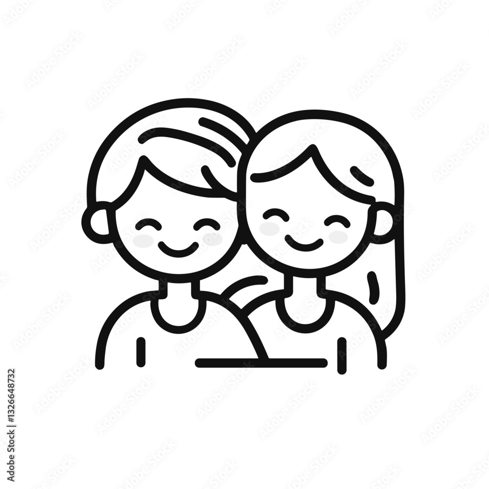 Simple line art of a happy couple embracing Simple line art of a happy couple embracing