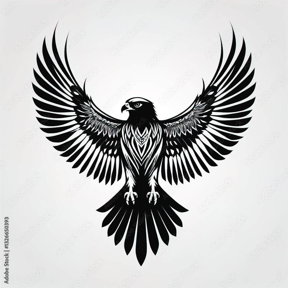Obraz premium Bold Black Hawk with Wings Spread Tattoo Design in Graphic Style, Ai Generative