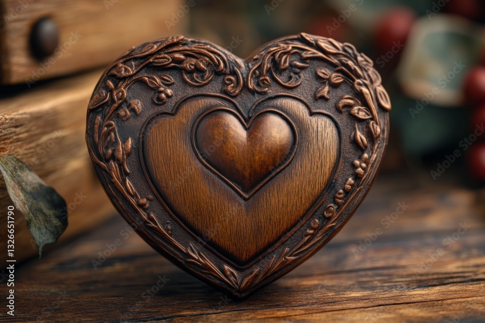 Heart-shaped wooden box with intricate carvings popular for gifts or decor in rustic settings Heart-shaped wooden box with intricate carvings popular for gifts or decor in rustic settings