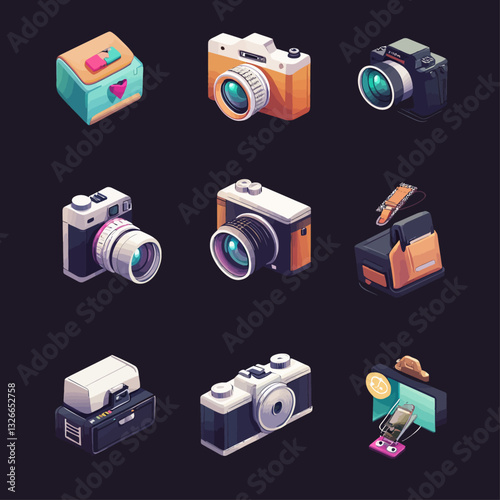 Isometric Cameras and Accessories, Photography and Photo Equipment