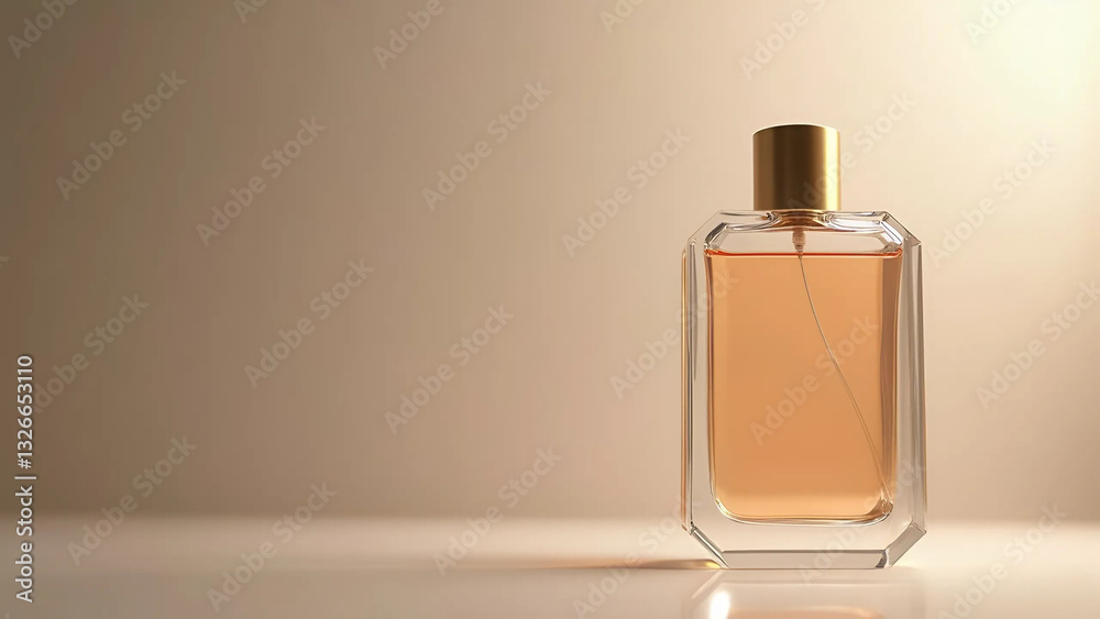 luxurious bottle of elite perfume on a peach background with soft reflections of light luxurious bottle of elite perfume on a peach background with soft reflections of light
