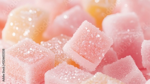 Colorful sugar cubes arranged on a pastel background create a vibrant and playful display of sweetness