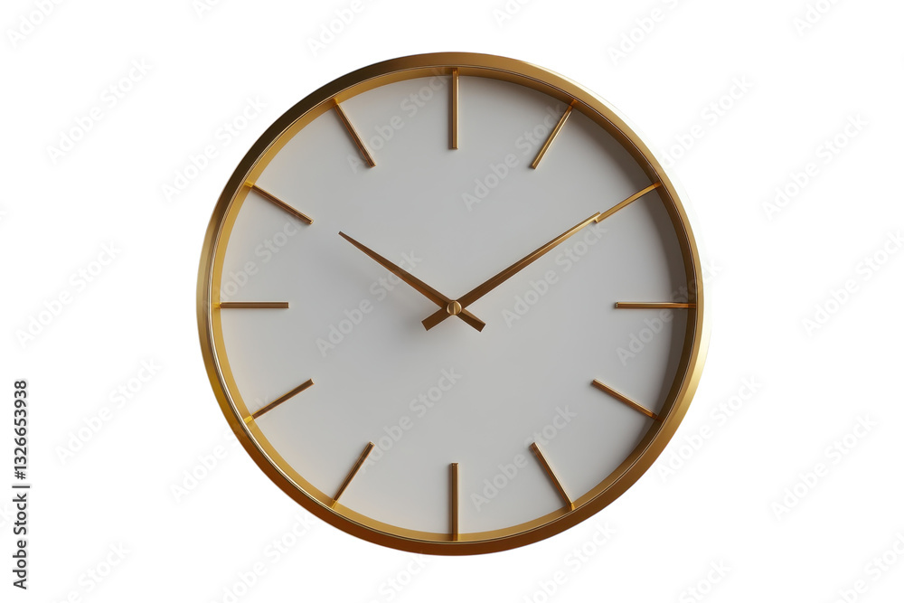 Modern wall clock with sleek metal frame isolated on transparent background Modern wall clock with sleek metal frame isolated on transparent background