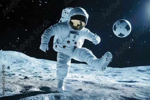 astronaut playing football on the moon