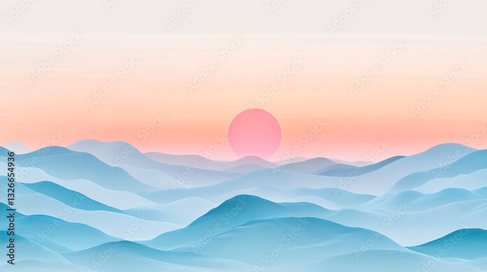 Fototapeta premium Soft sunrise patterns in pastel mint and icy blue plain background
