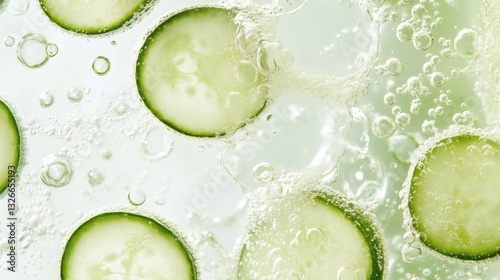 Cucumber slices immersed in sparkling water create a refreshing visual experience