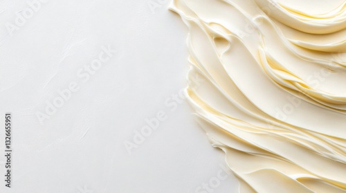 Soft cream texture is spread across a smooth surface indicating a baking or dessert preparation