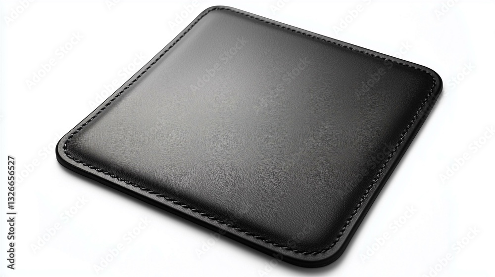 Photorealistic image of a black leather mouse pad with a stitched edge, isolated on a white background
Photorealistic image of a black leather mouse pad with a stitched edge, isolated on a white background