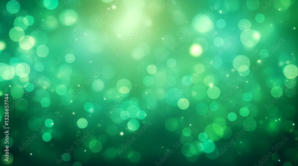 Fototapeta premium Abstrakcyjne zielone tło bokeh – delikatne rozmyte światła w pastelowych odcieniach zieleni i bieli, subtelny efekt rozświetlenia, nowoczesna grafika cyfrowa, estetyczne i relaksujące tło