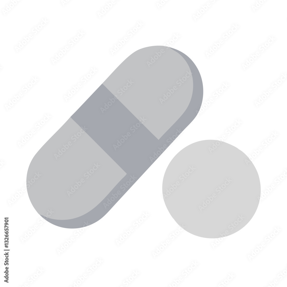 Grey pill and tablet illustration