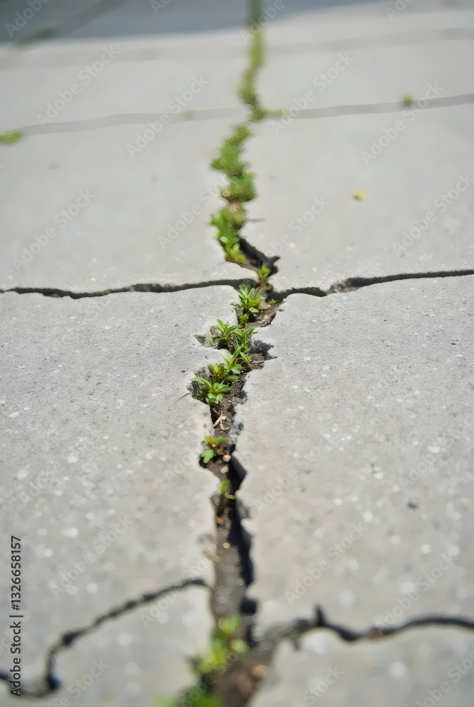 Obraz premium Concrete Crack: Green Shoots of Life Emerge, Breaking Through Pavement's Imperfections, A Testament to Nature's Resilience
