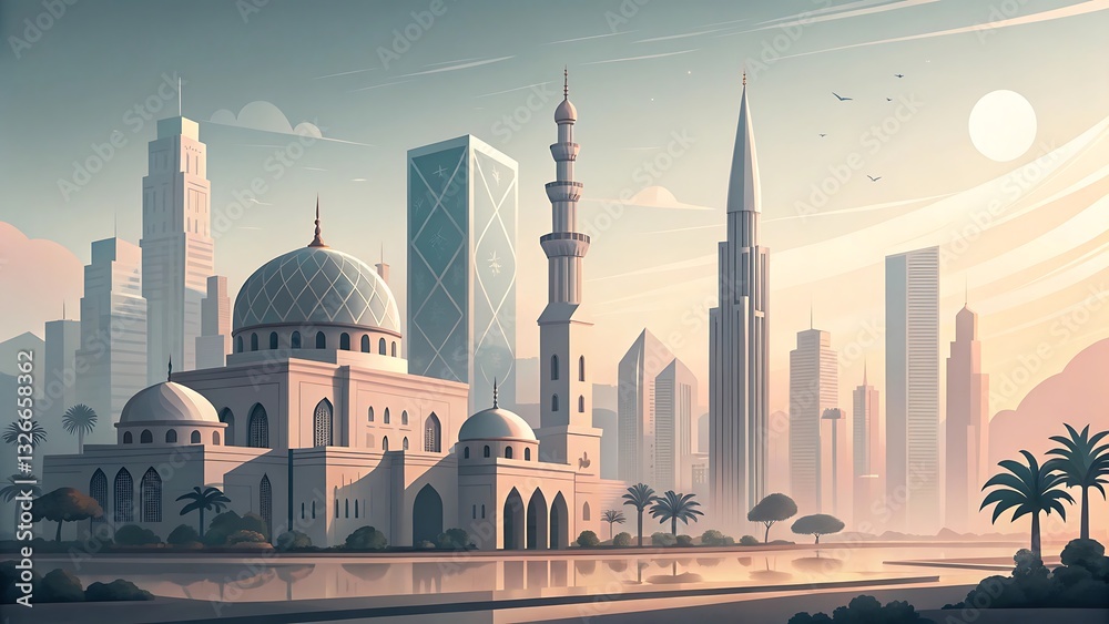 Naklejka premium Modern City Mosque Sunrise