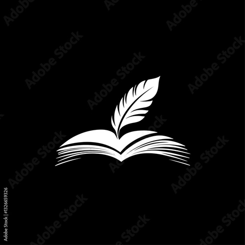 Open Book with Feather Pen Silhouette, Education, Writing, Learning
