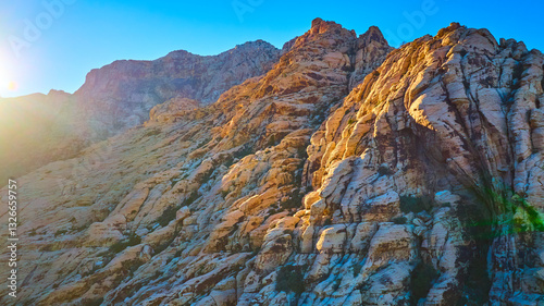 Aerial of Red Rock Sandstone Cliffs at Golden Hour
