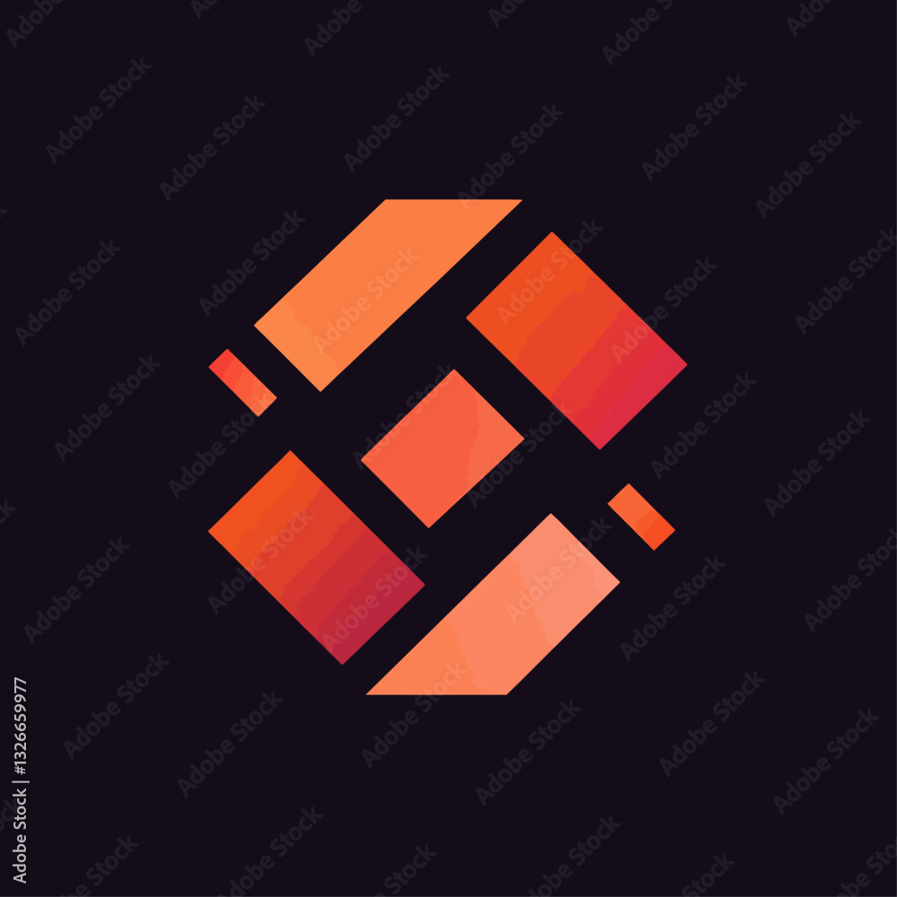 Obraz premium Abstract geometric logo design with orange gradient on dark background.