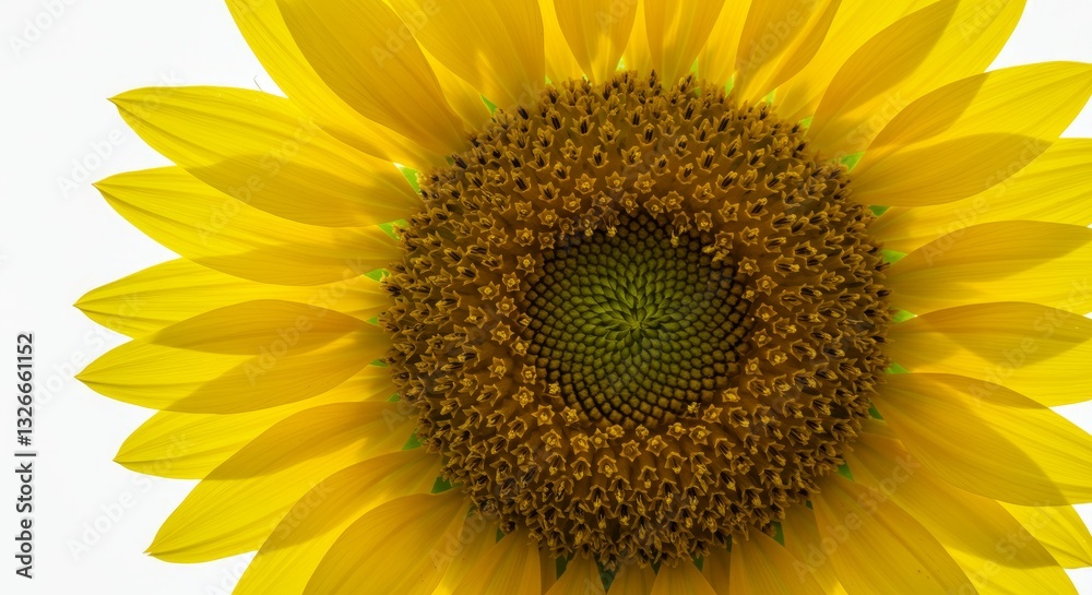 Fototapeta premium Vibrant Sunflower Close Up - Close-up of a bright yellow sunflower, showcasing its intricate details and vibrant color. Perfect for nature, summer, or botany themes