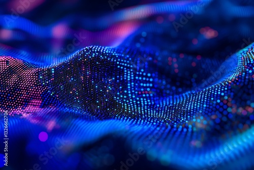 Blue digital finance background with pixelated tech network pattern