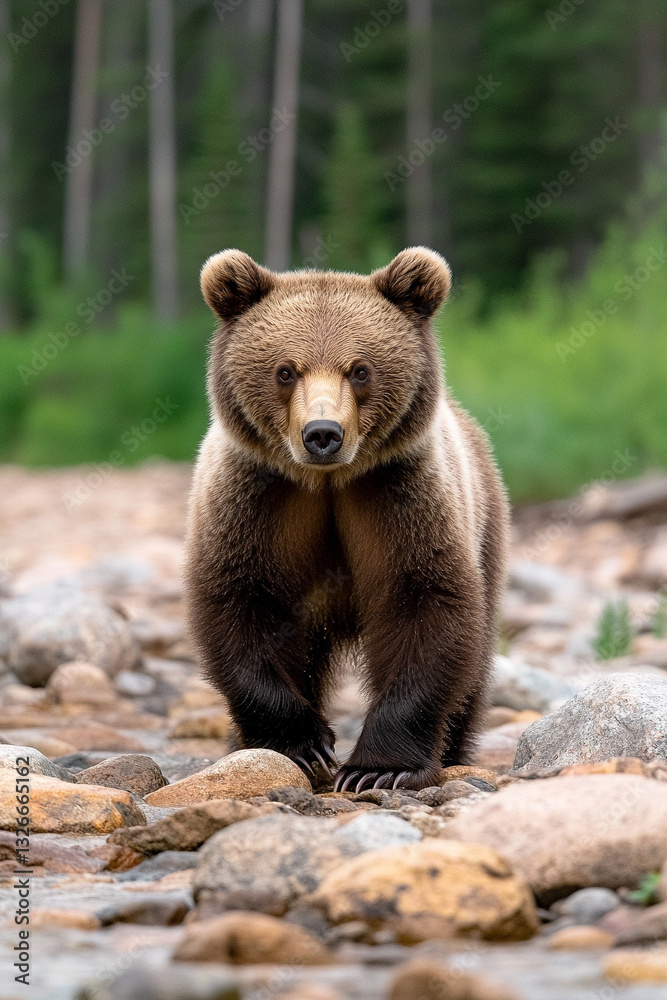 Fototapeta premium a photograph of an enormous grizzly bear standing on its h