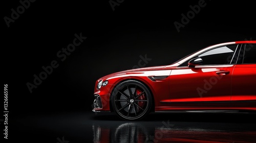 Sleek curves and luxury encapsulate the allure of this vibrant red automobile against a captivating black backdrop