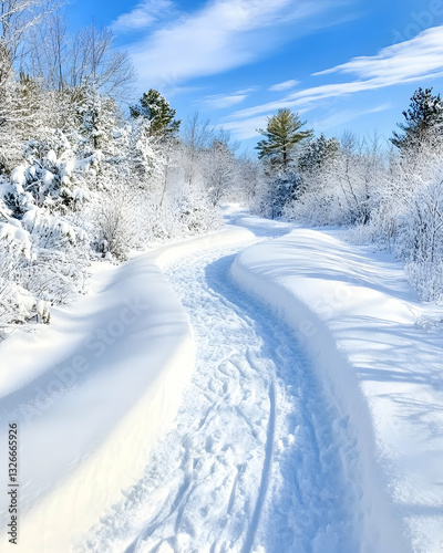 Winter wonderland trail through snowy woods