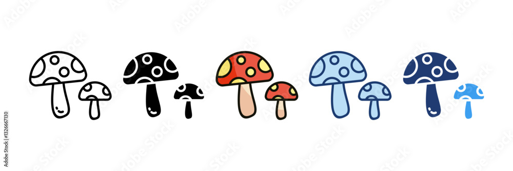 Forest Mushrooms Icon Set Multiple Style Collection Forest Mushrooms Icon Set Multiple Style Collection