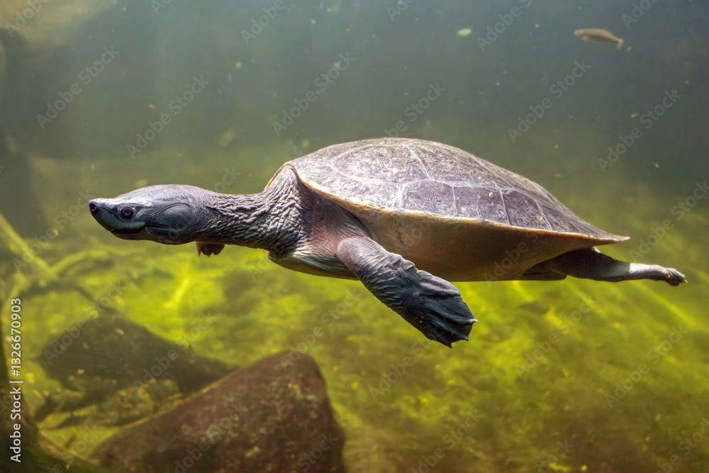 Obraz premium The northern river terrapin (Batagur baska) swims underwater