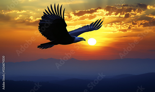 A majestic eagle soars against a vibrant sunset, capturing the essence of freedom and the beauty of nature.