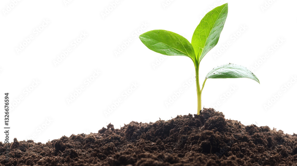 A young sprout reaching upwards from soft soil, isolated on a transparent background, capturing the natural beauty of new growth A young sprout reaching upwards from soft soil, isolated on a transparent background, capturing the natural beauty of new growth