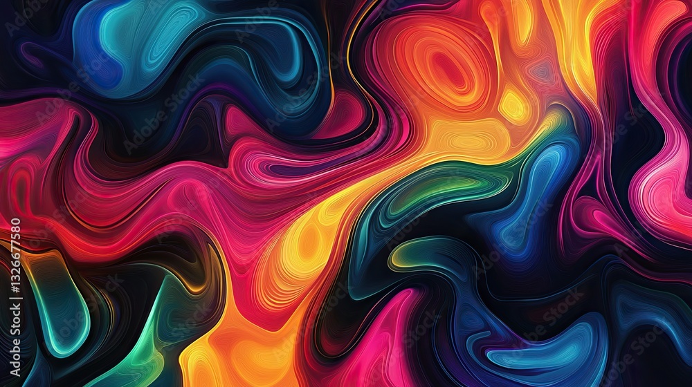 Elegant abstract background with dark blue and purple waves, accented with orange and pink, on a black backdrop, high-resolution vector illustration Elegant abstract background with dark blue and purple waves, accented with orange and pink, on a black backdrop, high-resolution vector illustration