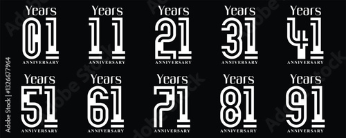 creative logo design collection of numbers 1 to 91 with white color on black background, for anniversary, birthday, greetings