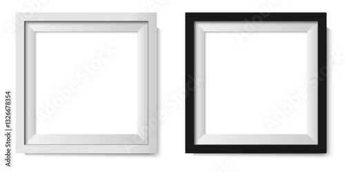 Two square photo frames on a white background. Empty frames. Vector illustration