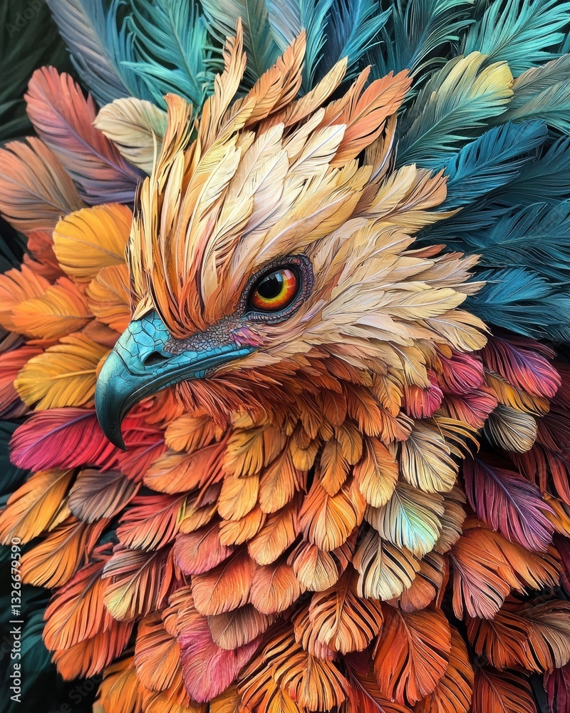 Obraz premium Colorful Feathered Bird Art with Vibrant Texture and Detail