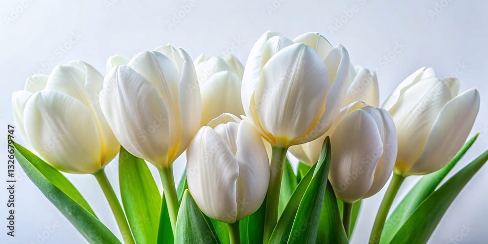 Naklejka premium Delicate White Tulips on White Background - Pure Elegance Stock Photo