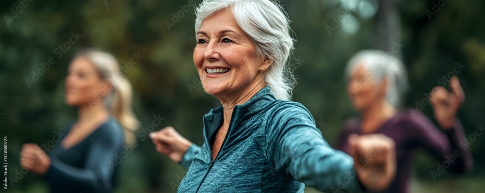 Fototapeta premium Group of senior women doing gymnastics in the park