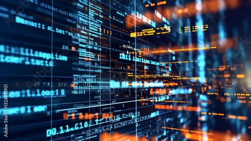 Wallpaper Mural Abstract Digital Code Visualization with Orange and Blue Hues for Modern Technology Torontodigital.ca