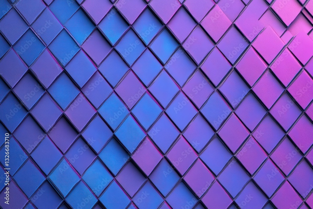Fototapeta premium Seamless Geometric Pattern of Dragon Scale Tiles Futuristic Bump Mapping Texture with Purple and Blue Gradient