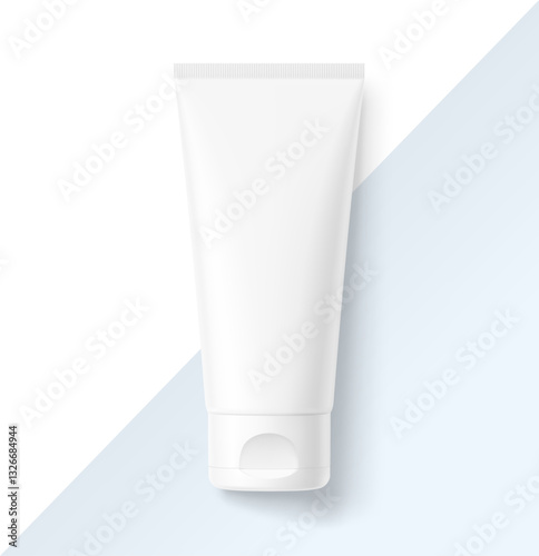 Blank plastic tube mockup for cosmetics with cap. Front view. Vector illustration isolated on white background. Can be use for your design, advertising. EPS10.