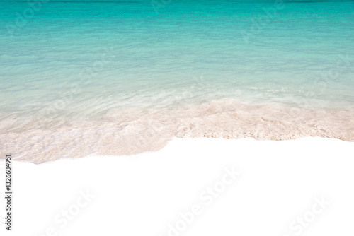 Obraz na płótnie Top view of ocean tranquil waves on the sand isolated on white or transparent background, png cut out. Caribbean beach tropical summer holiday vacation background overlay. w salonie