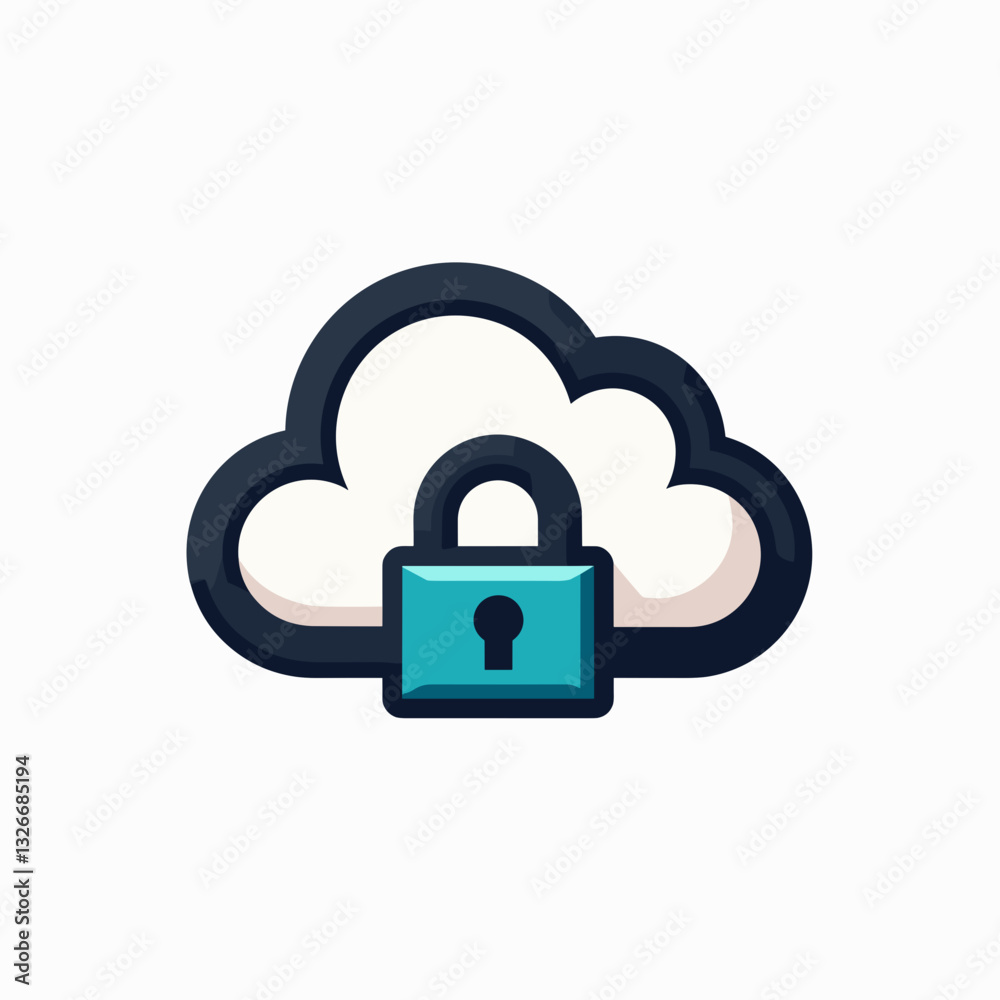 Cloud storage icon with a padlock in turquoise on a white background, symbolizing data security and protection Cloud storage icon with a padlock in turquoise on a white background, symbolizing data security and protection