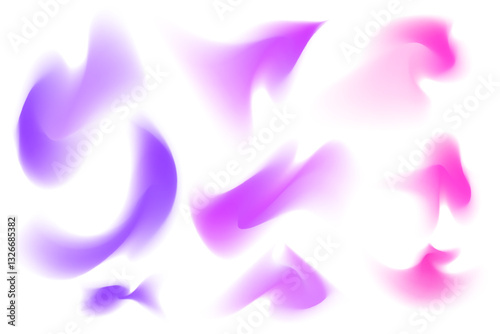 Gradient neon lights, blur wave form set, iridescent smooth holographic brush stroke isolated motion element, transparent background. Dream glow abstract dynamic watercolor shapes.