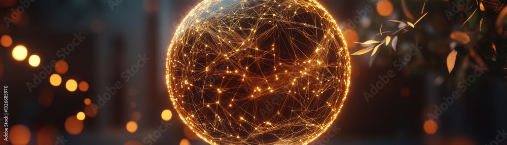 Geometric wireframe sphere with glowing connections, deep tech and AI visualization Geometric wireframe sphere with glowing connections, deep tech and AI visualization